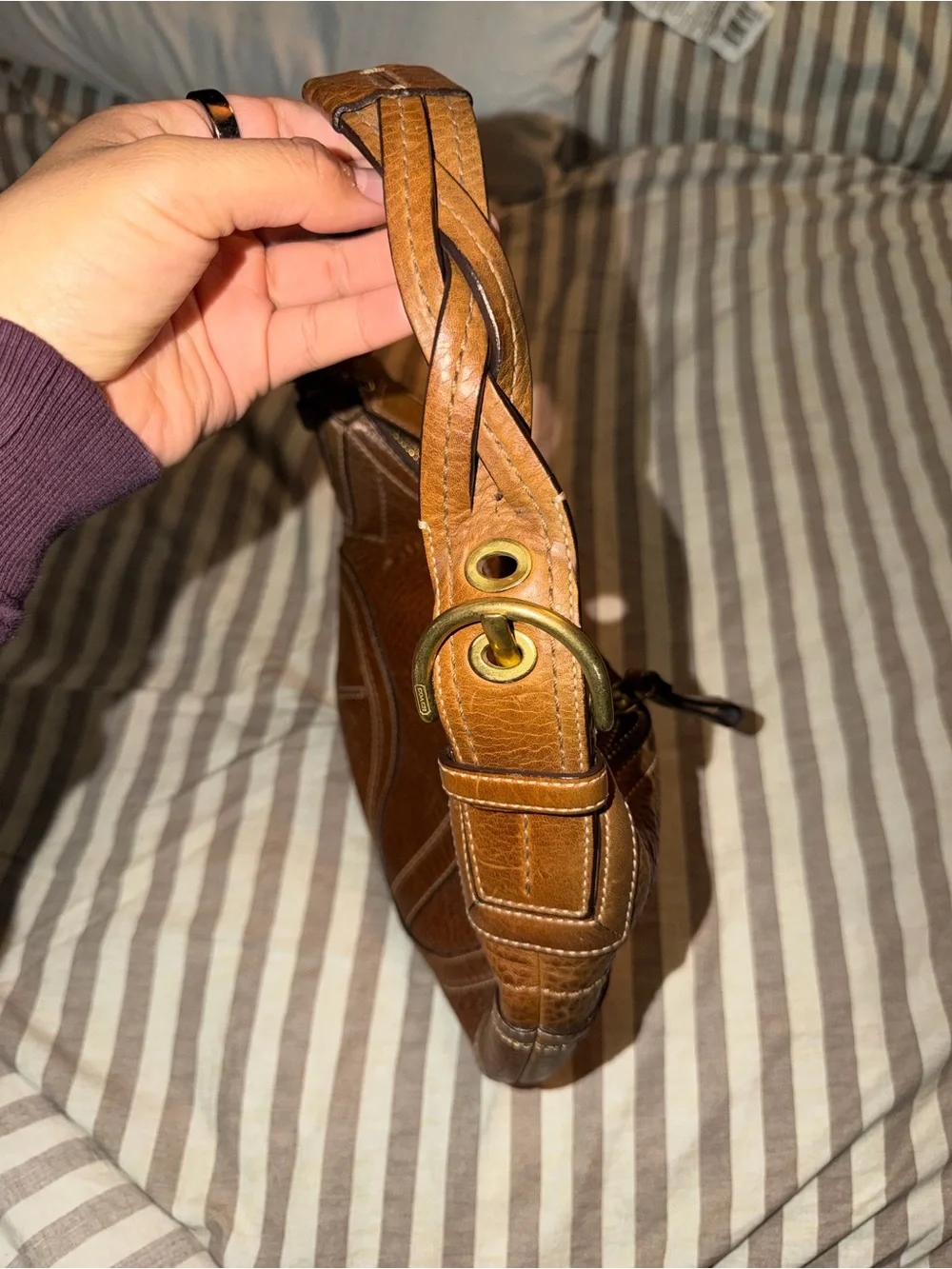 Coach Brown Textured Leather Hobo Bag